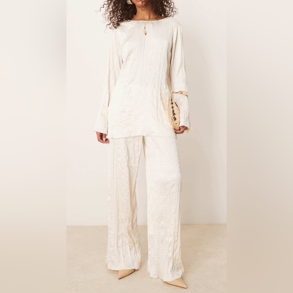 ASOS Design Two Piece Set Crinkle Satin Wide Leg Elegant